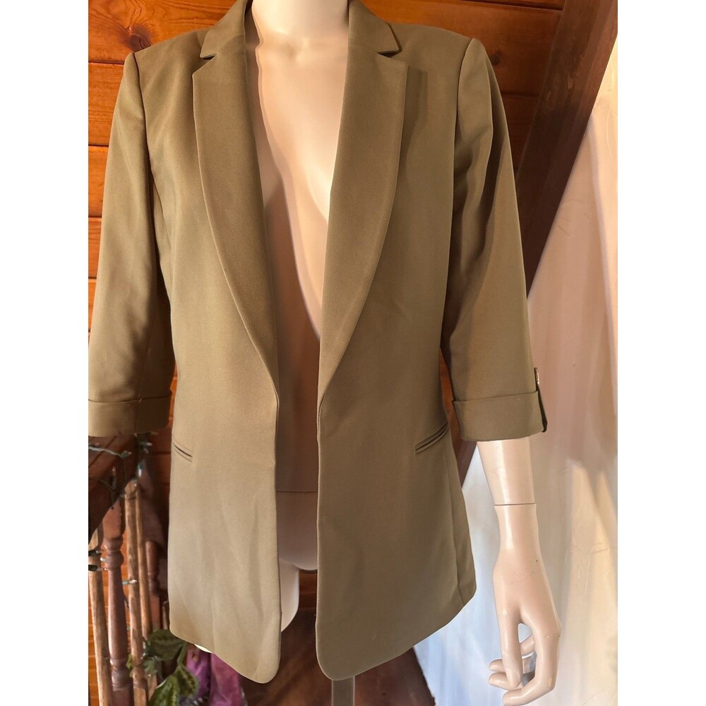 Calvin Klein Womens Blazer Size 12 Olive Green Longline 3/4 Sleeve Stretch